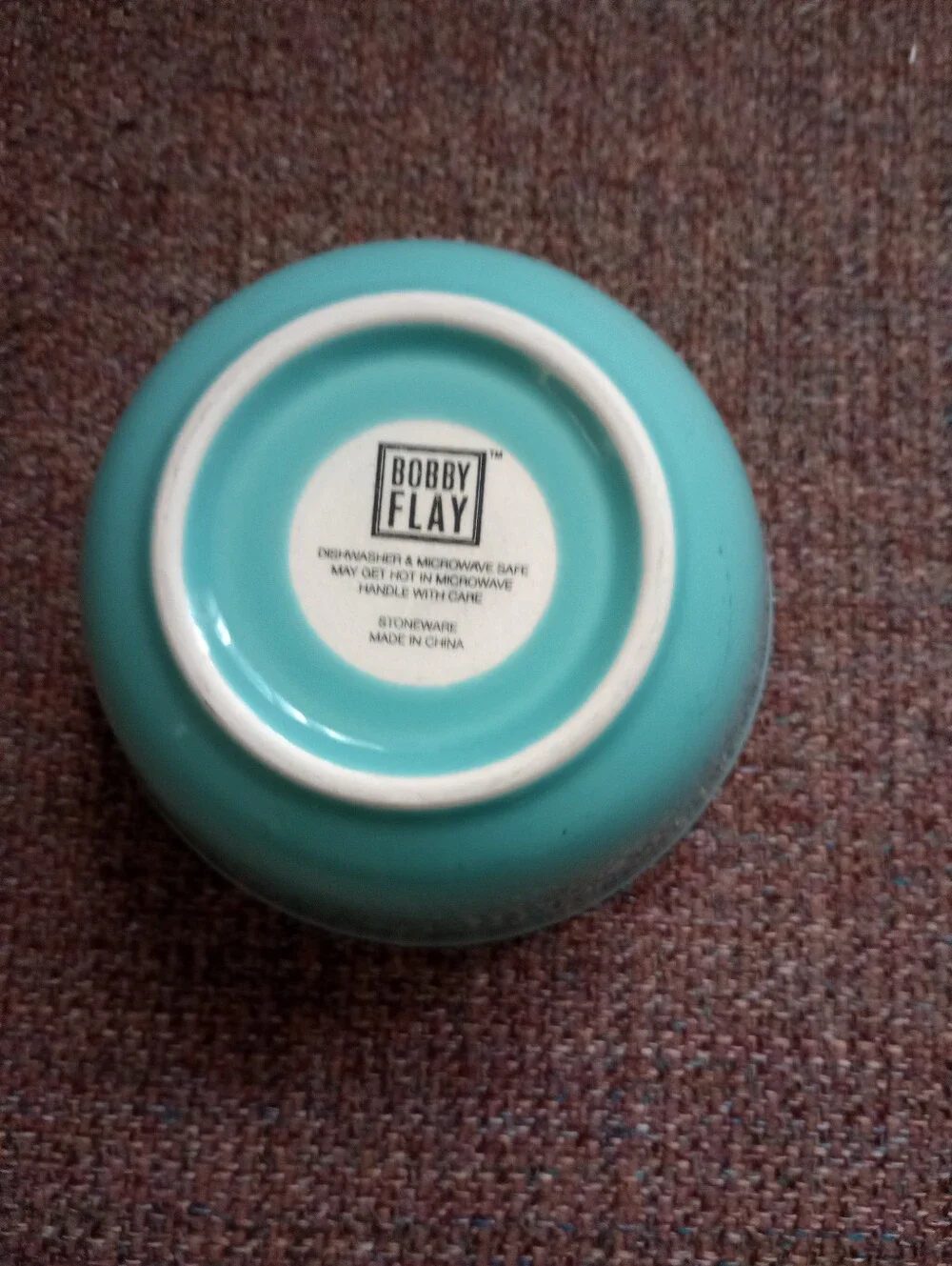 Bobby Flay Turquoise With Tan Rim Stoneware Soup/Cereal Bowls- Set of 4